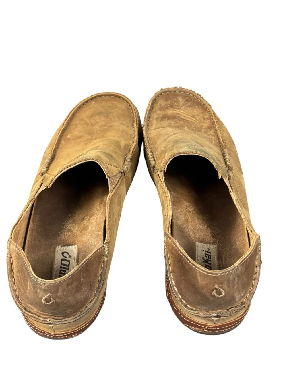 OluKai Moloa Mens 10 Leather Slip On Shoes Toffee Loafers Moccasin 10128-2733
